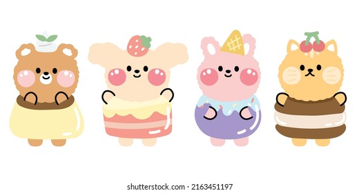 Set Cute Animal Dessert Costume Cartoonsweet Stock Vector (Royalty Free ...