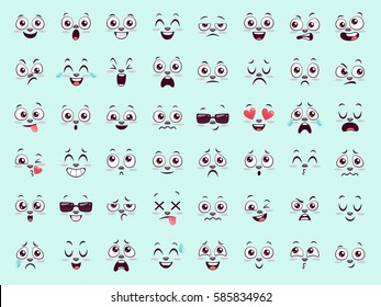 Set Of Cute Animal Emojis. Forty Eight Funny Face Expressions For Your Designs. Vector Illustration.