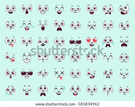 Set of cute animal emojis. Forty eight funny face expressions for your designs. Vector illustration.