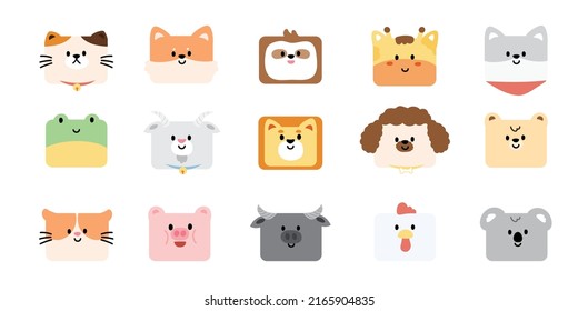 Set von süßer Tierseite in rechteckiger Form.Funny Cartoon Charakter Design.Kid grafische.Kawaii.Icon.Isolated.Vector.Illustration.