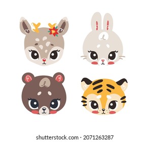 set of cute animal faces. Can be used as a print for baby clothes, a poster, stickers or whatever you like