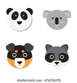 Set of cute animal faces, Vector illustration
