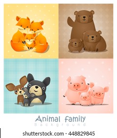 Set of cute animal family portrait , vector , illustration