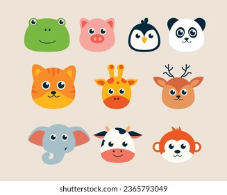 Set of Cute Animal Head