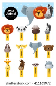 Set of cute animal icons wildlife , vector, illustration