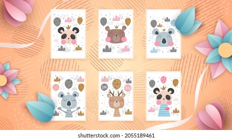 Set cute animal - idea for greeting card.