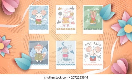 Set cute animal - idea for greeting card.