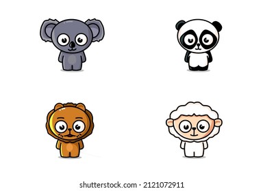 set of cute animal illustration sheep lion koala panda