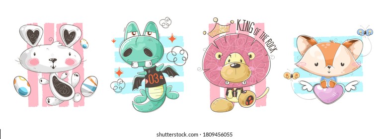 Set of cute animal illustrations
