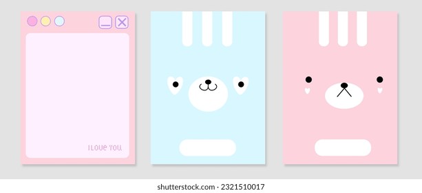 Set cute animal kawaii cover for notebook, design of kids books, brochures, templates for school diaries. Vector gradient illustration. Yellow and pink soft pastel color, bears 