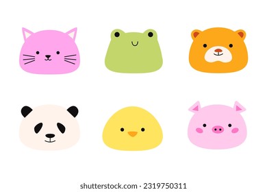 Set cute animal mochi. Cat, frog, bear, panda, duck and pig cartoon characters. Japanese sweets and desserts. Kawaii print. Isolated on white background.