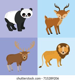 set cute animal and natural wildlife