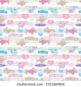Set. Cute animal on airplane pattern. Hand drawn vector illustration. - Vector