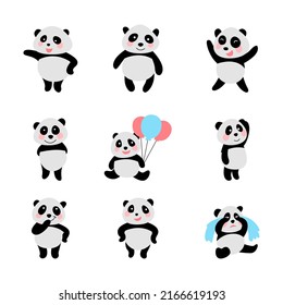 conjunto de animales lindos de panda en versión de dibujos animados,ilustración vectorial