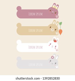 Set of cute animal pet pastel color text box, banner with rabbit, speech bubble balloon, think,speak,talk,template,art,flat,design,vector,illustration text box banner frame