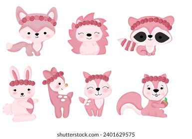 set cute animal. Pink animal.