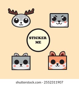 set of cute animal square stickers