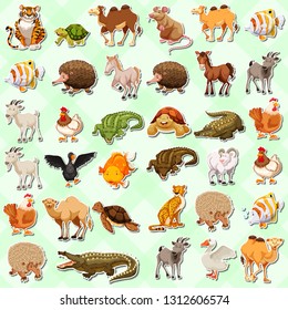 Set of cute animal sticker illustration