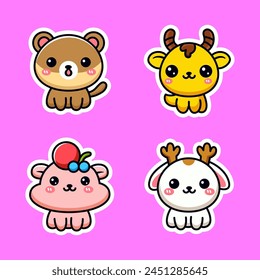 Conjunto de Ilustración vectorial de pegatina de animal lindo