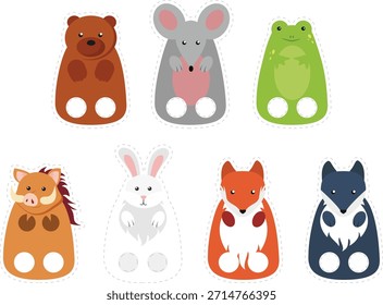 Conjunto de pegatinas de animales lindos. Ilustración vectorial en un estilo plano.