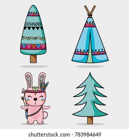 set cute animal tribal in the forest