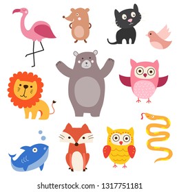 Set Cute Animal Vector Character