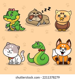 Set of Cute Animal Vector Illustration