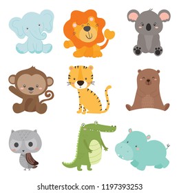 set of cute animal wildlife vector.