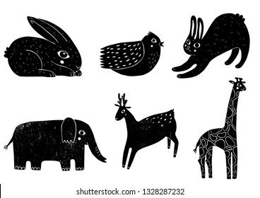 Set of cute animals (4th part).The illustrations remind us vintage children books but at the same time illustrations look modern.Hand Drawn. Ideal for web, card, poster, cover, invitation, etc