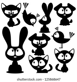 Set of cute animals black stickers