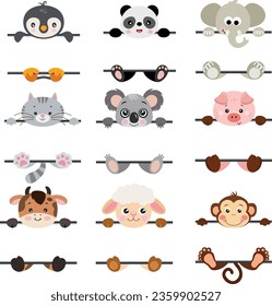 Set of cute animals with blank signboard

