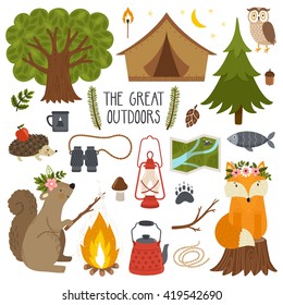 Set Cute Animals Camping Equipment Stock Vector (Royalty Free ...