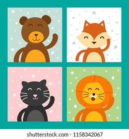 Set of Cute Animals Card Collection