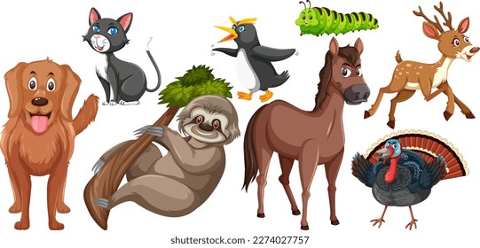 Set of cute animals cartoon character illustration