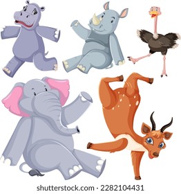 Set of cute animals cartoon character illustration
