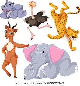 Dibujo de personajes de dibujos animados de un conjunto de animales bonitos