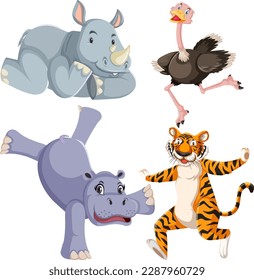 Dibujo de personajes de dibujos animados de un conjunto de animales bonitos
