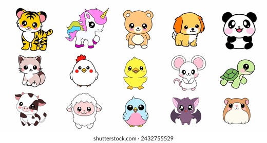 Set of Cute animals cartoon character isolated.