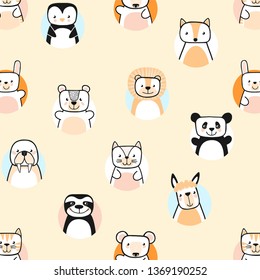 Set of cute animals. Cartoon characters. Vector.