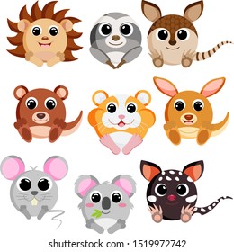 Set of cute animals. Cartoon characters. Flat vector stock illustration on white background