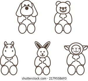 Set of cute animals cartoon icon set. vector design. Illustration. dog, bear, hippopotamus, rabbit, monkey. Character design.