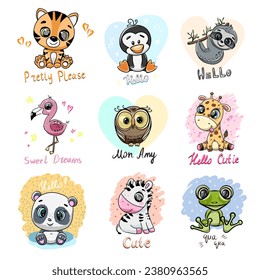 set of cute animals cartoon for print, Hand drawn illustrations, baby print for t-shirts, hand drawn vector illustrations, baby animals, cute little animals