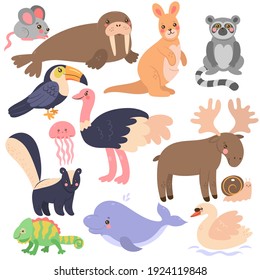 Set of cute animals in cartoon style isolated on white background. Vector graphics.