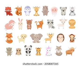 A set of cute animals in cartoon style.
