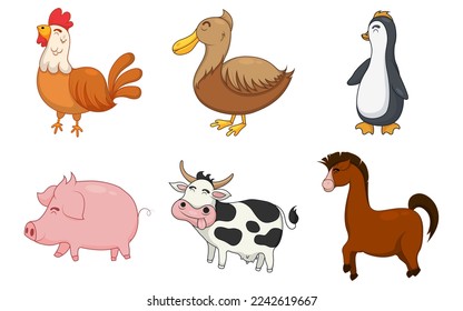 Set of Cute Animals in Cartoon Style