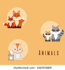 Set of cute animals cartoons