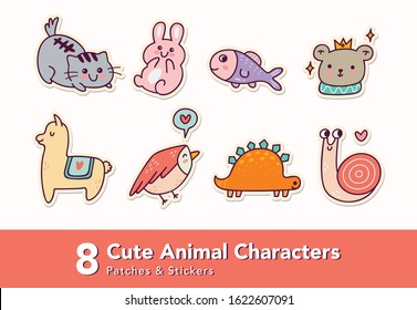 Set of Cute Animals Character, Sticker and Patches