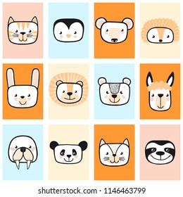 Set of cute animals. Character. Vector.