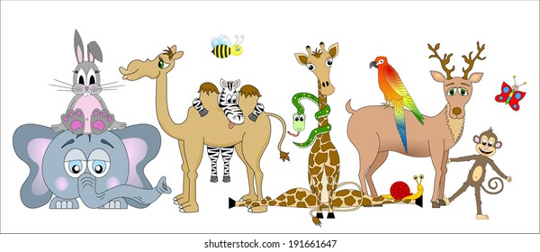 Set of cute animals, colorful animal background. group of animals. vector art image illustration isolated on white background