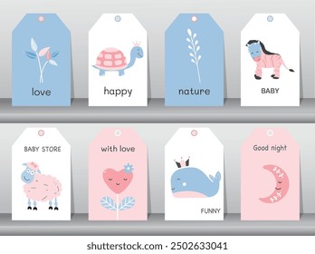 Conjunto de lindos animales de diseño para etiqueta e imprimible, venta, imprimible, Ilustración vectorial.